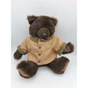 LL Bean Teddy Bear 16" Brown Barn Field Coat Jacket Jointed Stuffed Plush Vtg